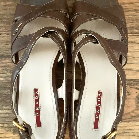 Prada Leather platform wedge sandals in brown leather, Size 7.5 - Picture 2 of 7